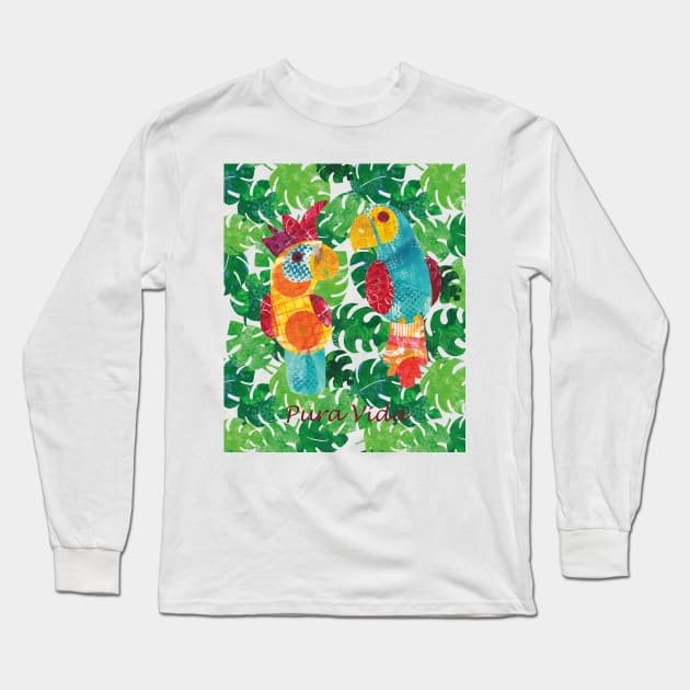 Pura Vida! Parrot and cockatoo chitchat Long Sleeve T-Shirt by kittyvdheuvel